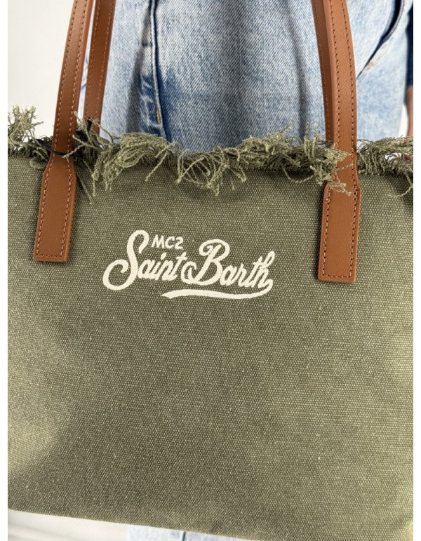 Borsa City Bag Mid Fringe Canvas Verde