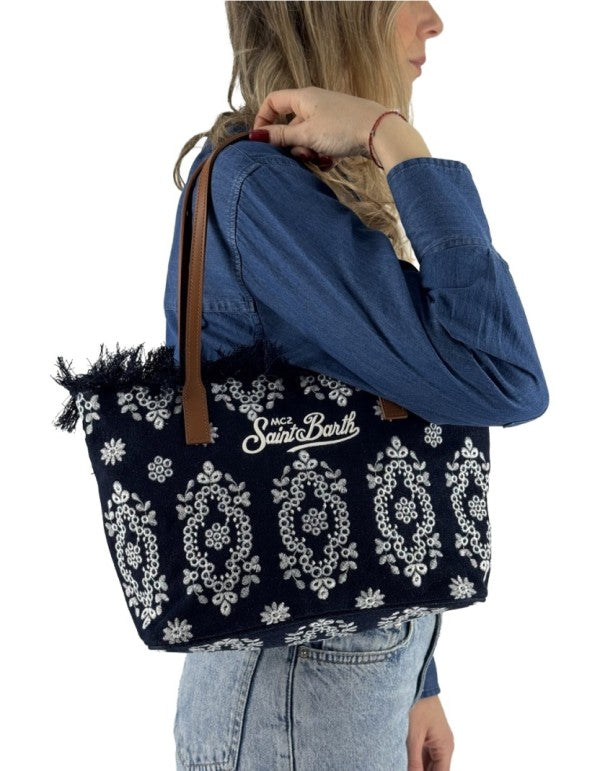 Borsa City Bag Mid Fringe Sangallo Denim