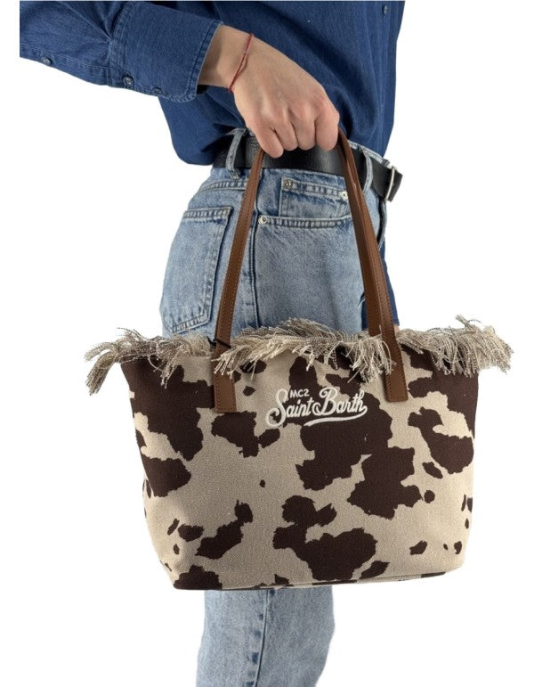 Borsa City Bag Mid Fringe Canvas Cow
