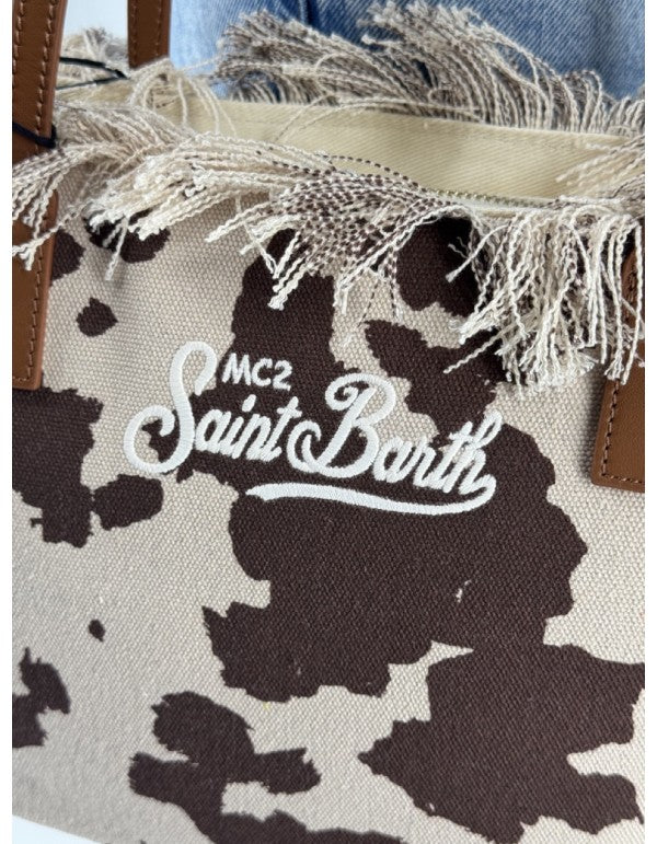 Borsa City Bag Mid Fringe Canvas Cow