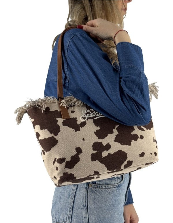 Borsa City Bag Mid Fringe Canvas Cow