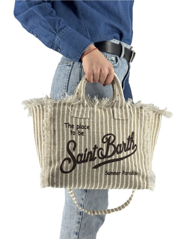 Borsa Colette In Lino a Righe Beige