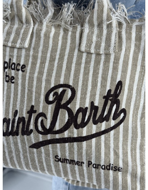 Borsa Colette In Lino a Righe Beige