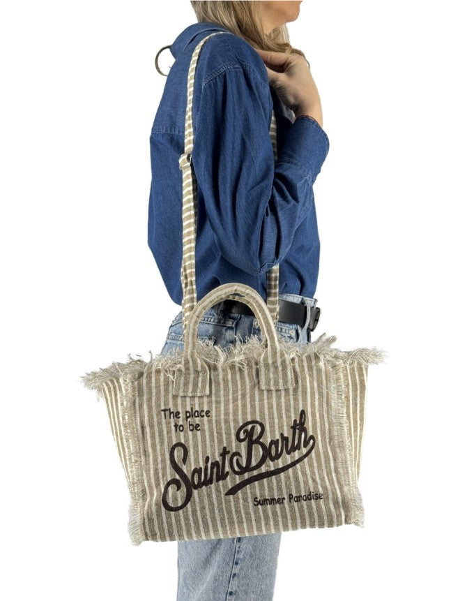 Colette Bag in Beige Striped Linen