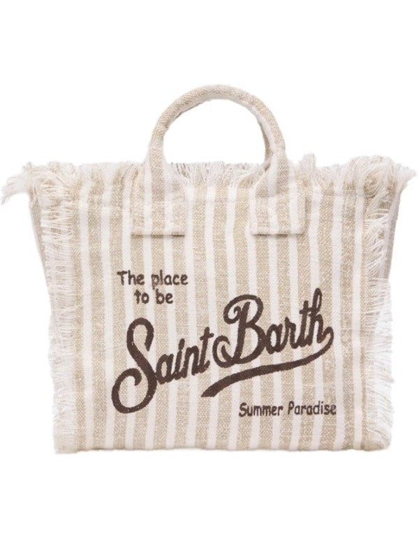 Mini Vanity Bag in Beige Striped Linen V 11