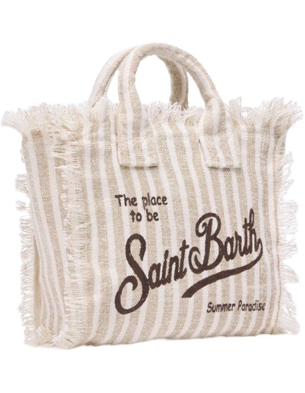 Mini Vanity Bag in Beige Striped Linen V 11