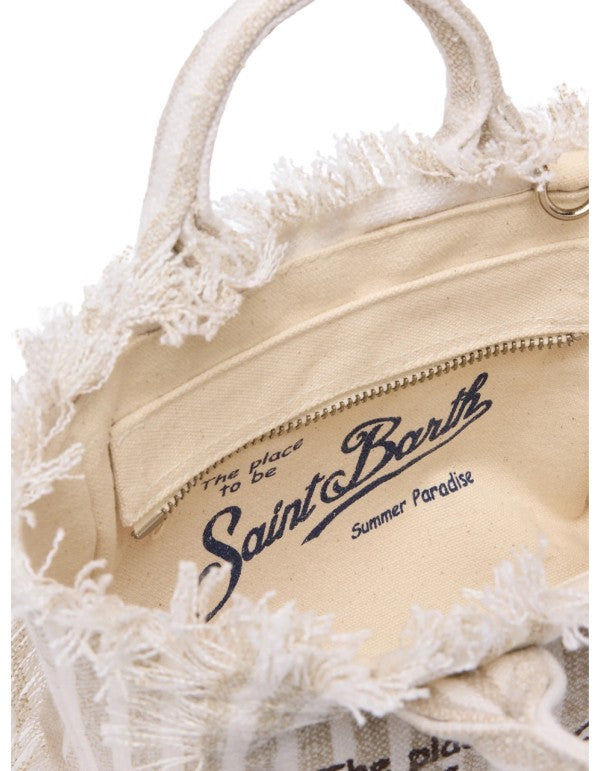 Mini Vanity Bag in Beige Striped Linen V 11