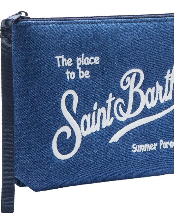 Aline Denim Emb Clutch