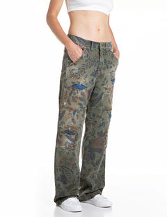 Replay Pantalone Donna Baggy Fit Stampa Camo Floreale Used Rotture – Pantaloni