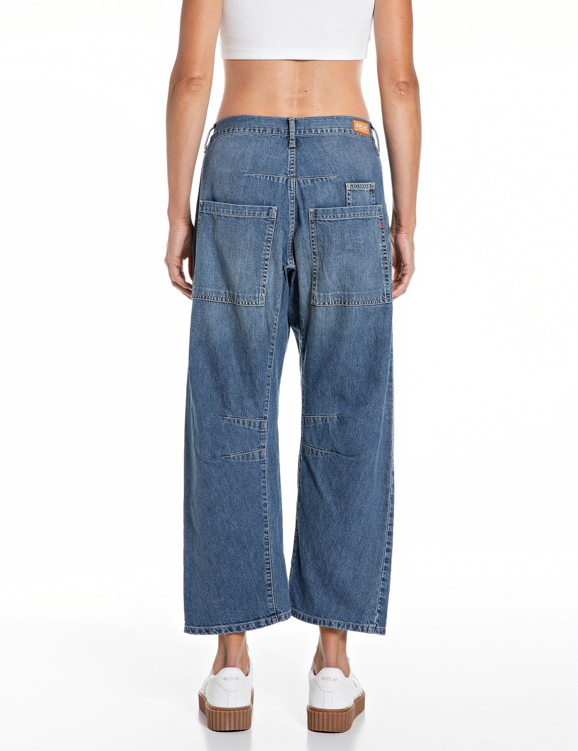 Jeans Wide Leg Utility Denim Lavaggio Medio