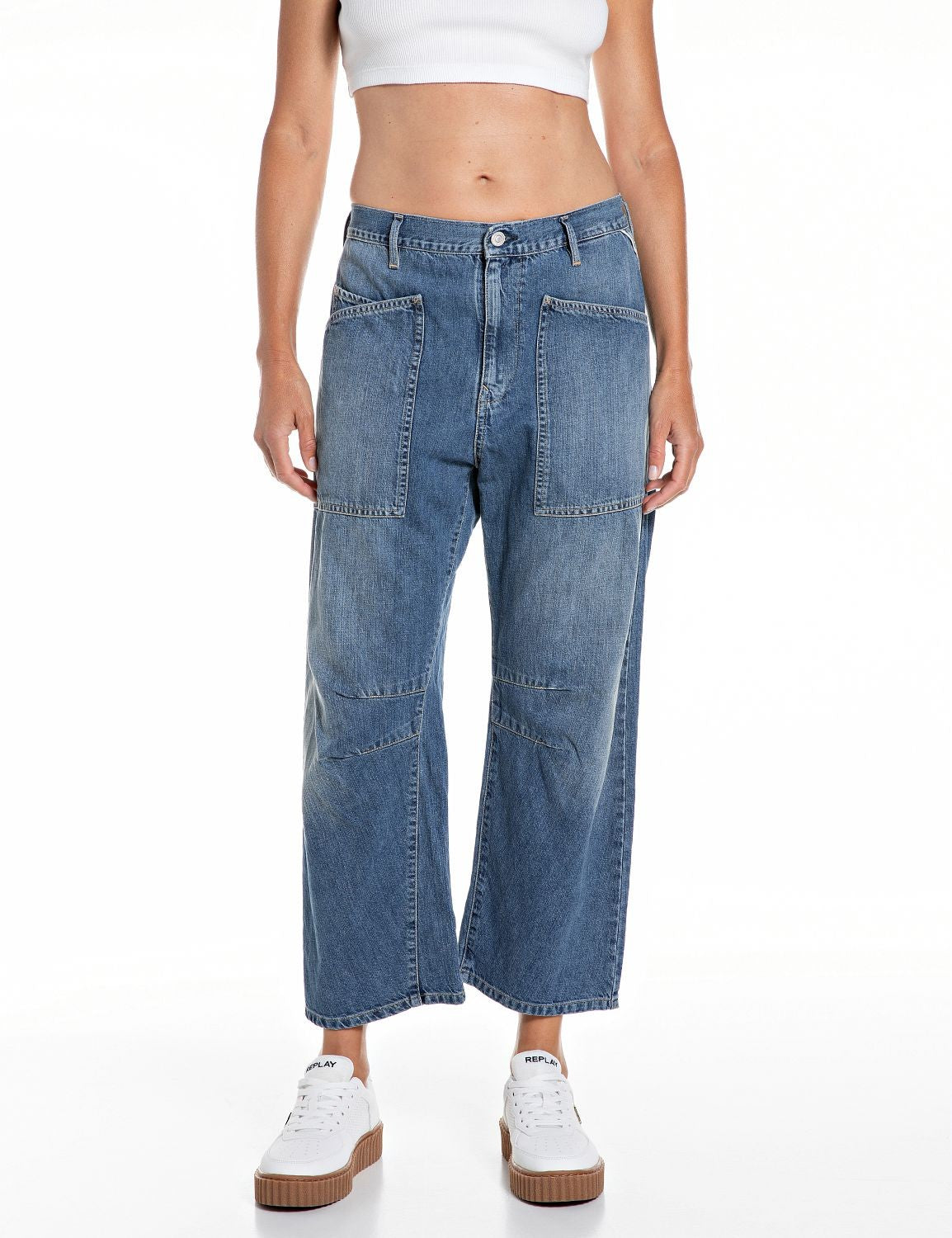 Jeans Wide Leg Utility Denim Lavaggio Medio