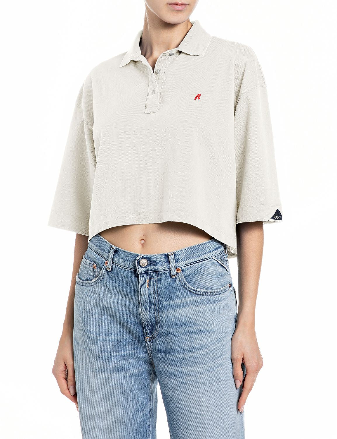 Polo Donna Crop Fit Cotone Piqué Logo Ricamato