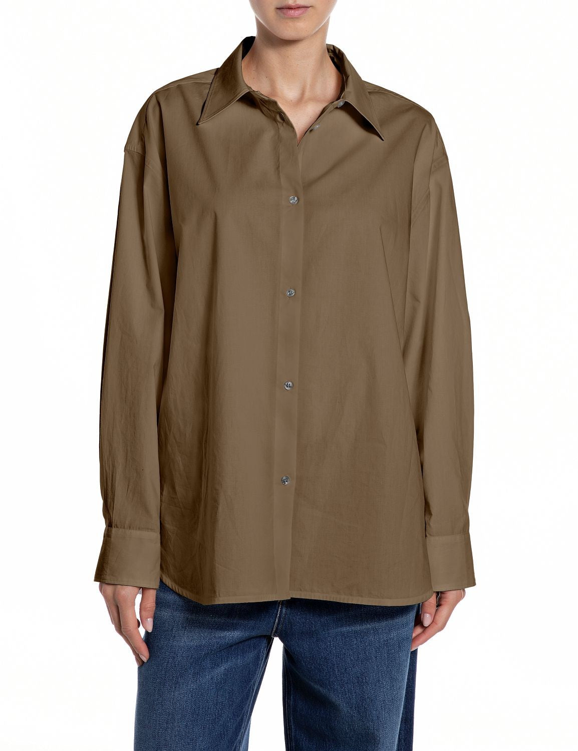 Camicia Donna Marrone Comfort Fit Popeline Cotone