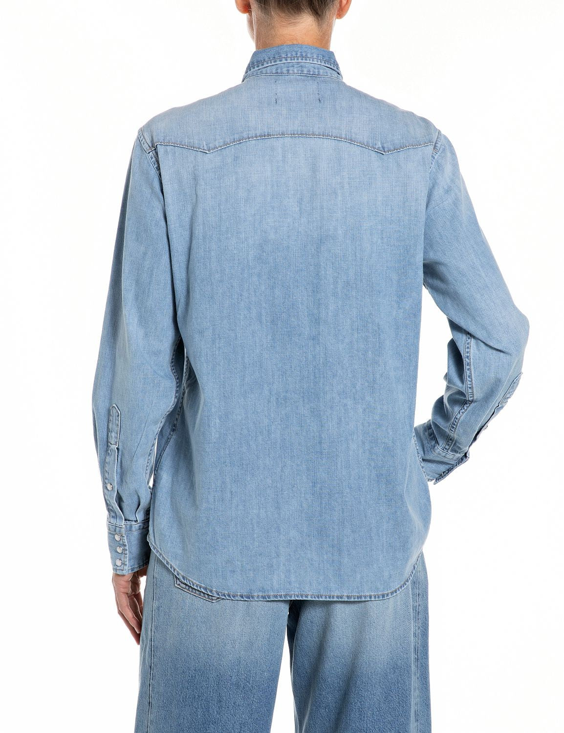 Camicia Donna Denim Western Lavaggio Chiaro Cotone