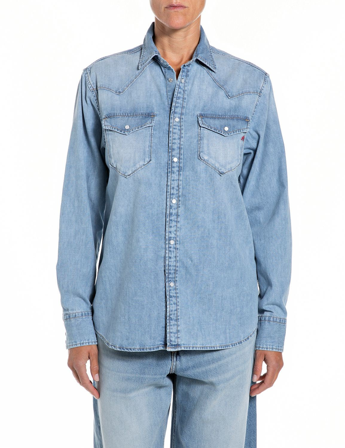 Camicia Donna Denim Western Lavaggio Chiaro Cotone