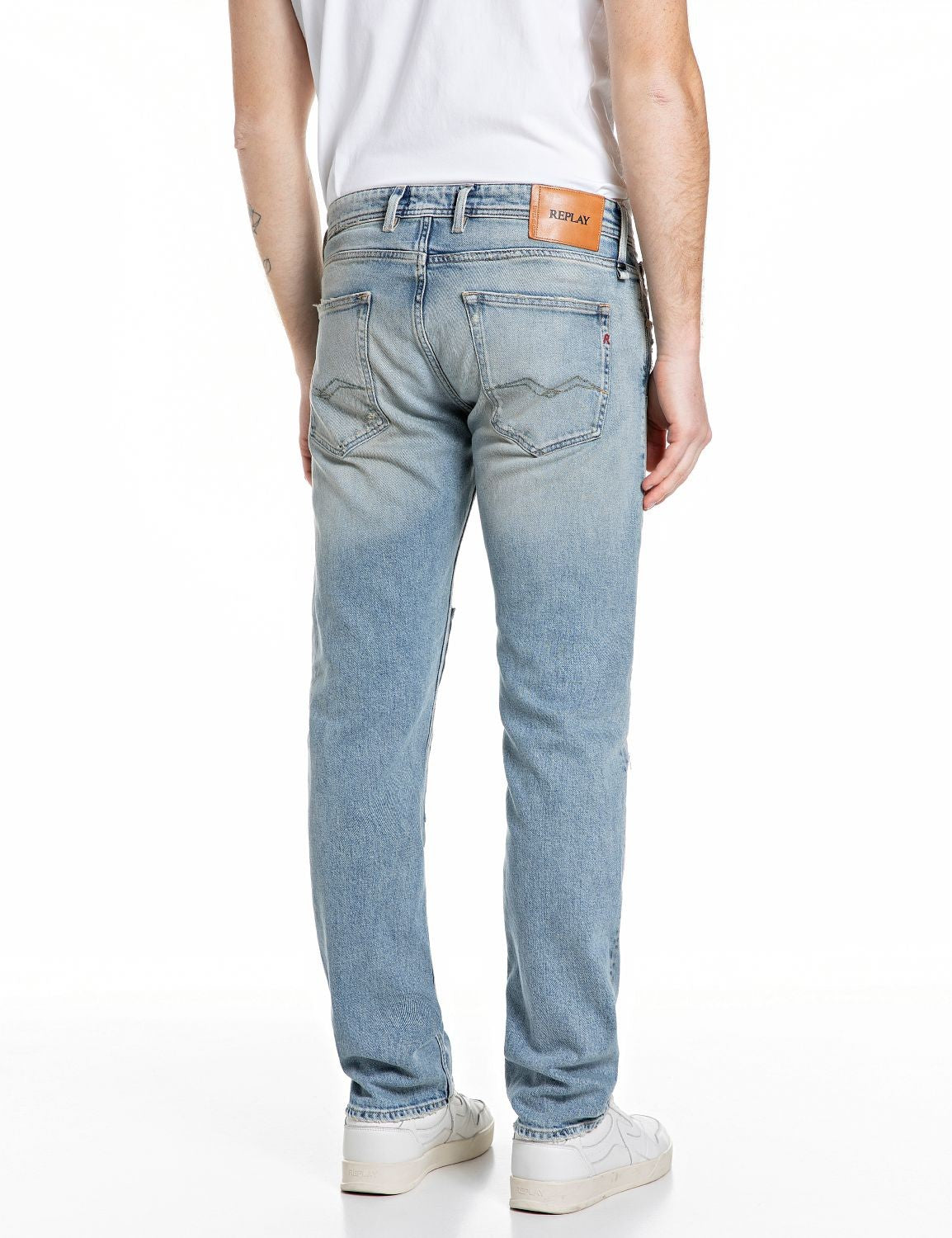 Jeans Uomo Grover Straight Fit Denim Chiaro Used Rotture