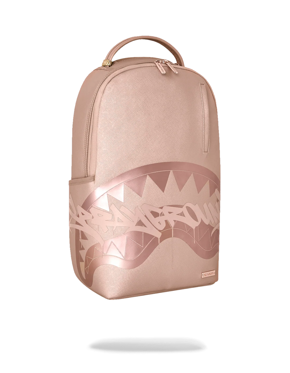 Zaino DevidLabel Sprayground Rose Ghost Drip color oro rosa con iconico design a bocca di squalo e finitura testurizzata