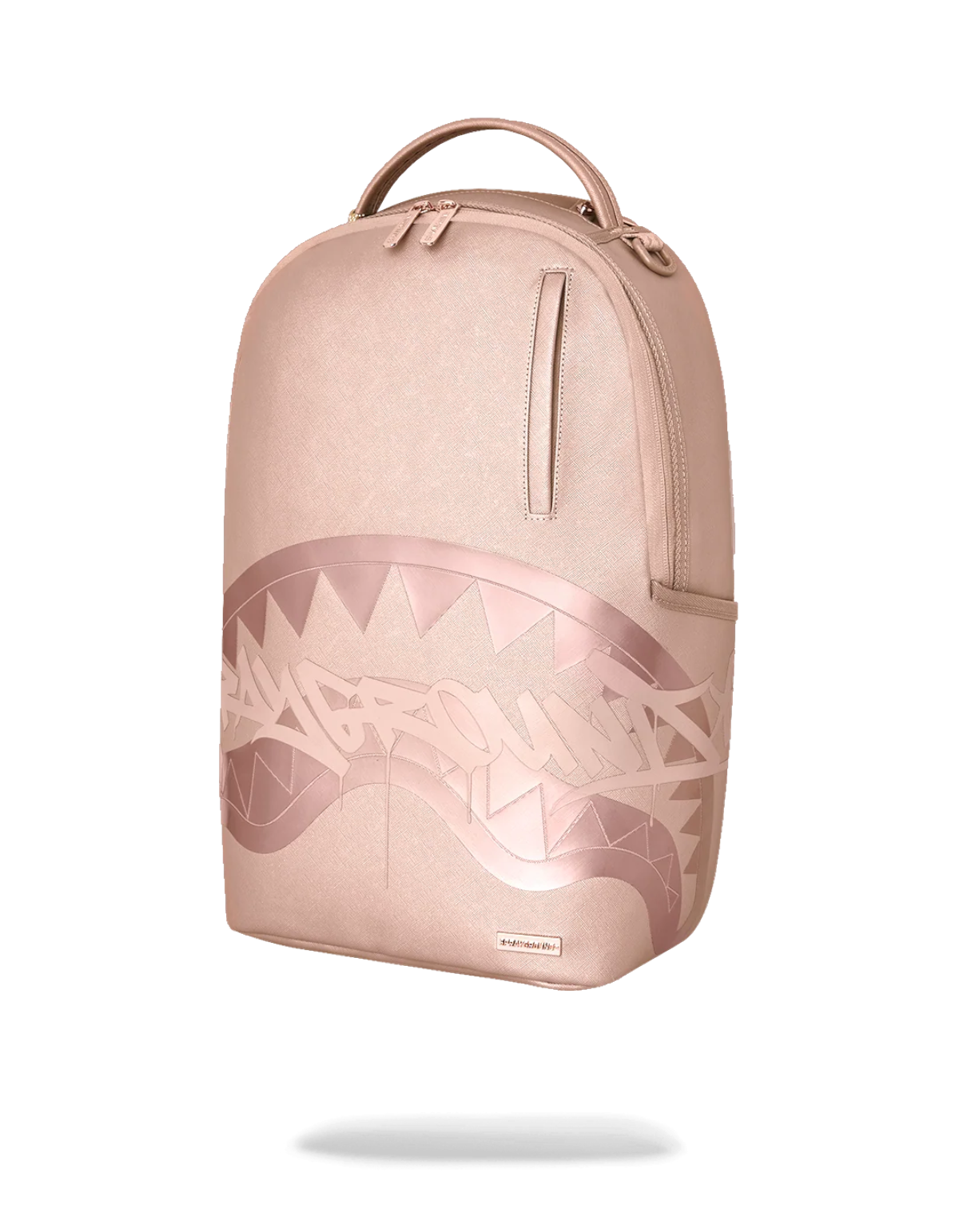 Zaino DevidLabel Sprayground Rose Ghost Drip color oro rosa con iconico design a bocca di squalo e scomparto laptop
