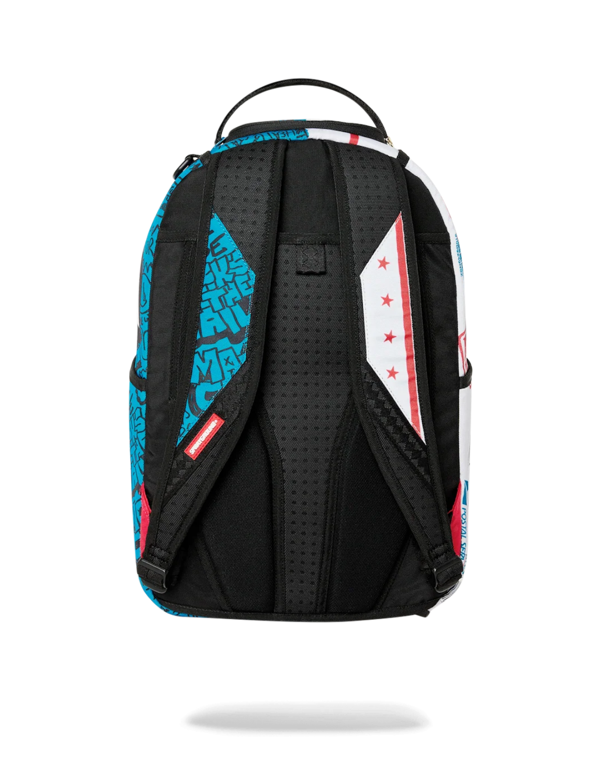 Retro del DevidLabel zaino Sprayground Usps Priority Package con spallacci ergonomici neri e dettagli grafici