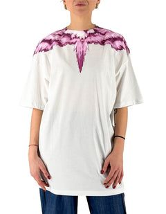 White Jersey Mini Dress Wings Pink Explosion
