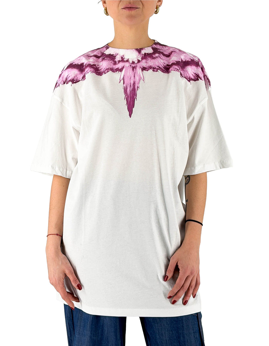 White Jersey Mini Dress Wings Pink Explosion