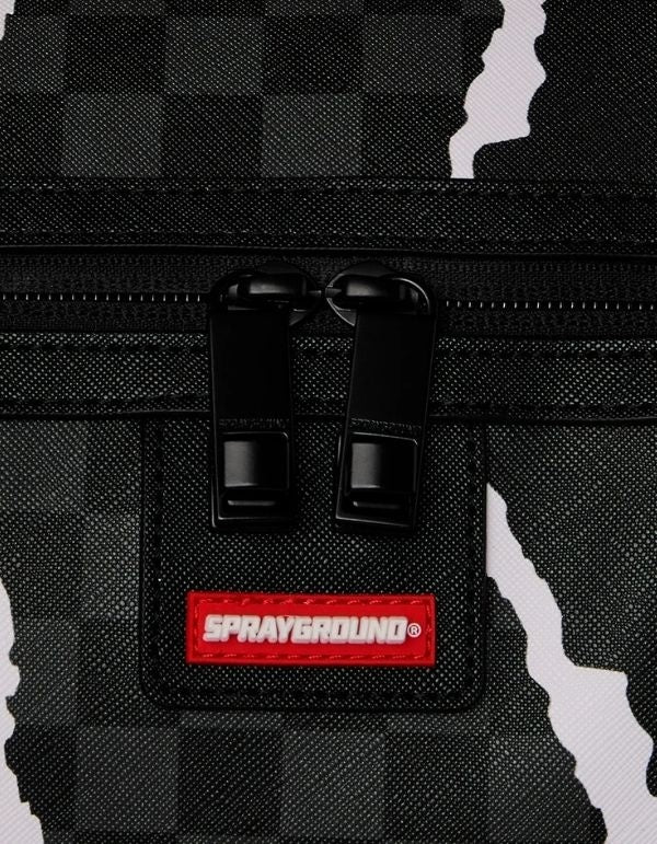 Borsone Center Rip Revealing Gray Check Duffle Sprayground - Dettaglio zip e logo Sprayground