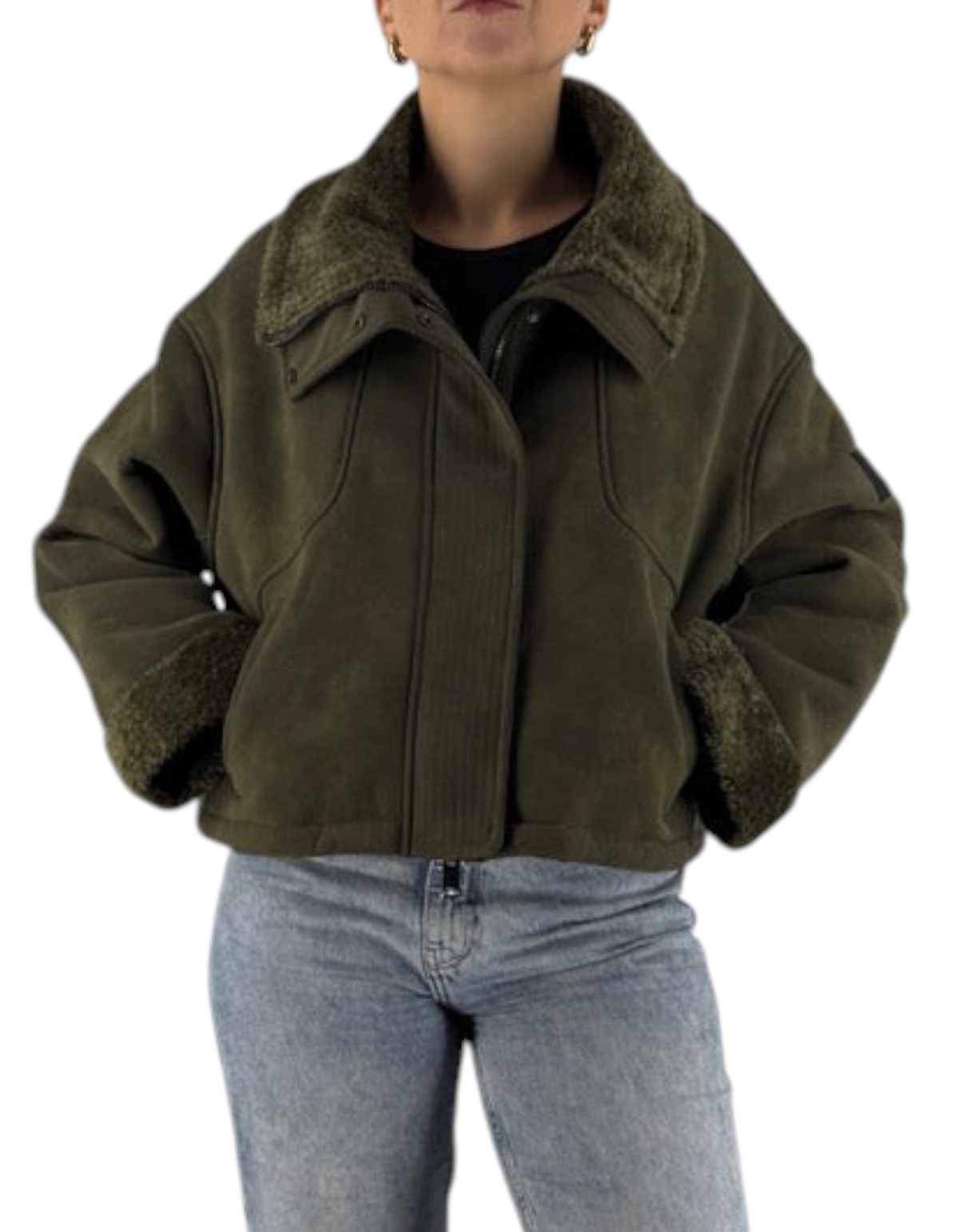 Giubbotto Ogee Verde Militare Montereggi, vista frontale indossata