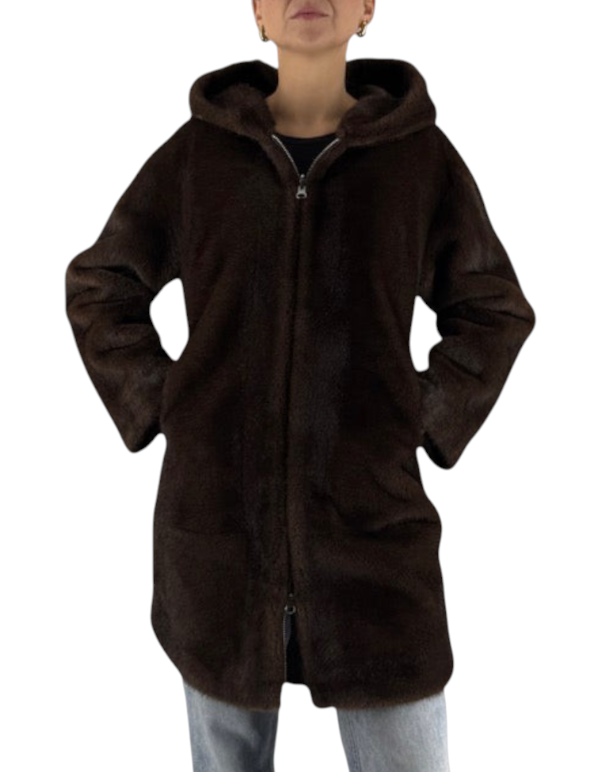 Giacca Audrey Dark Brown Montereggi, vista frontale indossata