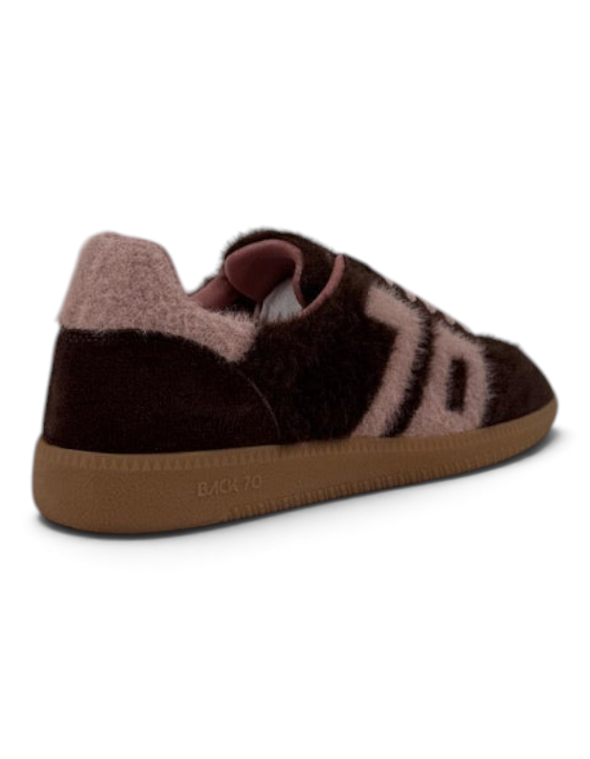 Sneaker donna Back70 Mohair DevidLabel in mohair color caffè e rosa con suola in gomma, vista laterale
