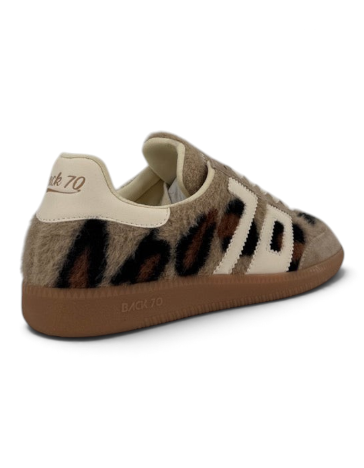 Sneaker donna Back70 Mohair Leo Camel/Butter di DevidLabel con stampa animalier e suola in gomma color caramello