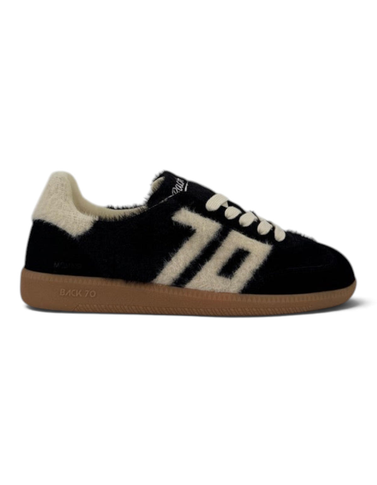 Sneaker donna Back70 Mohair in nero e burro con texture morbida e suola in gomma, collezione DevidLabel