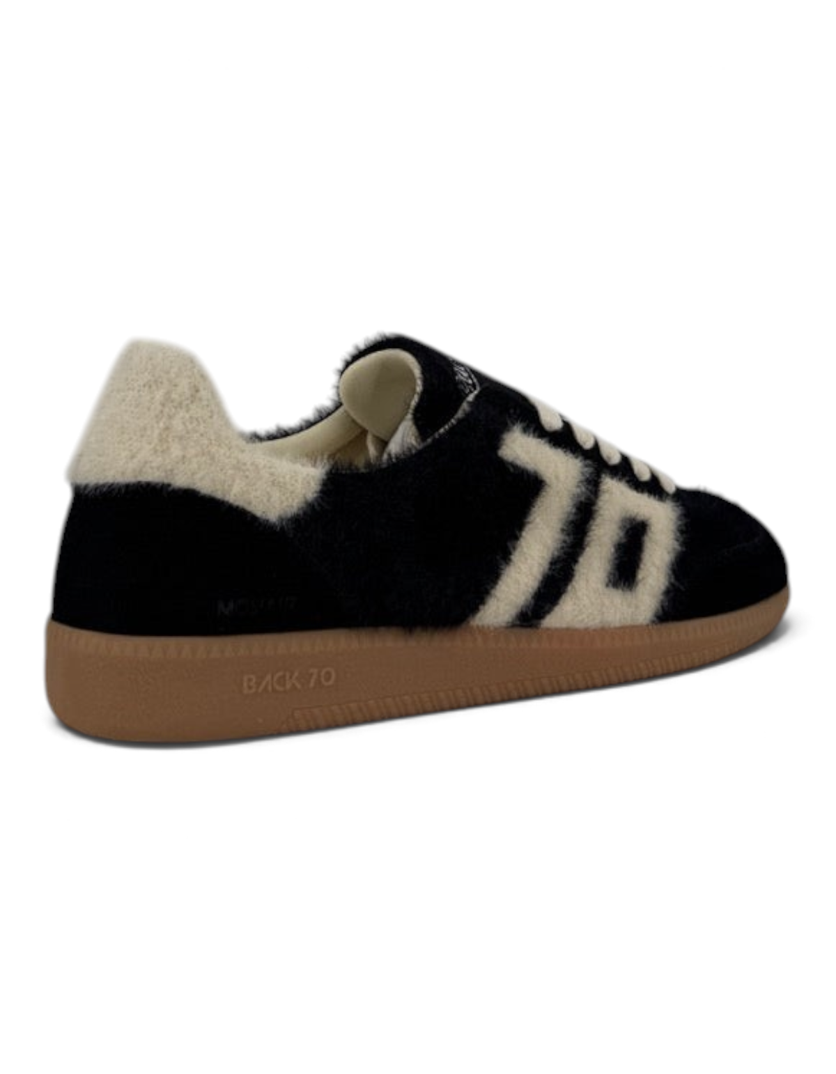 Sneaker donna Back70 Mohair in nero e burro con texture soffice e suola in gomma, vista laterale