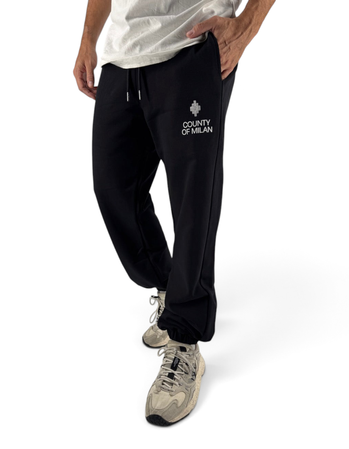 Pantalone in felpa nero DevidLabel Marcelo Burlon County Of Milan in cotone con logo ricamato