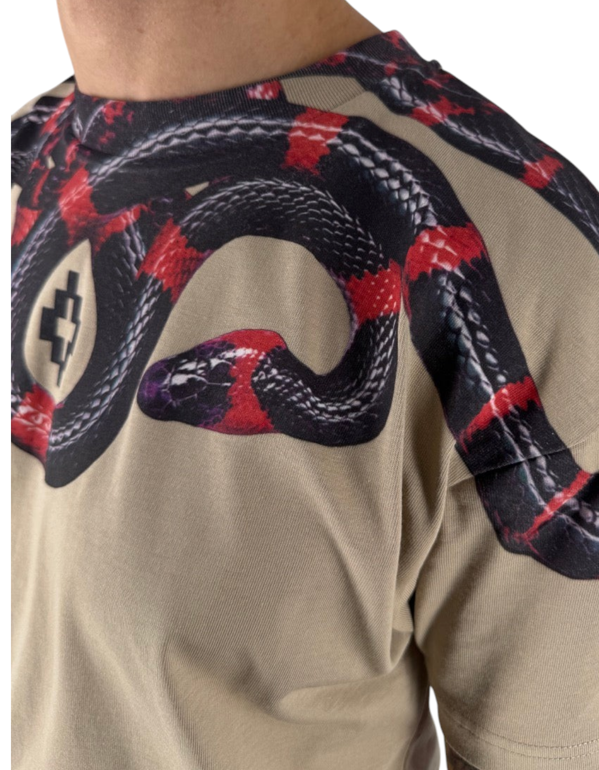T-shirt DevidLabel Marcelo Burlon County Of Milan color sabbia in cotone con stampa serpente iconica sulle spalle