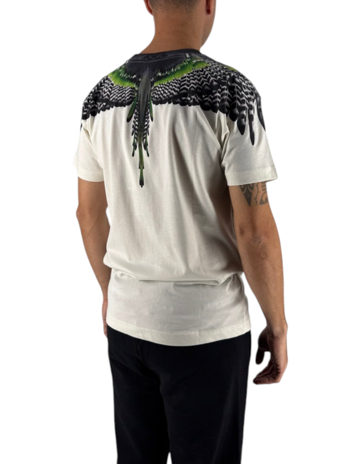T-shirt DevidLabel Marcelo Burlon County Of Milan color cocco in cotone con stampa ali verde e nera sulla schiena