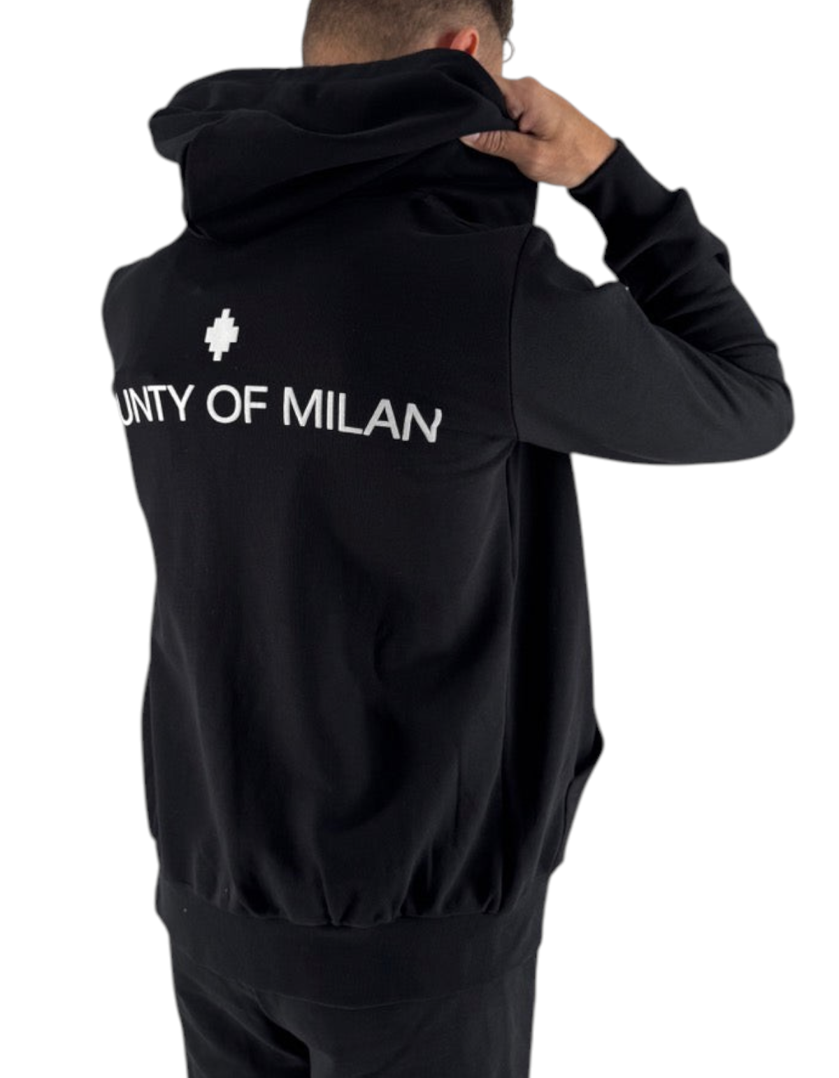 Felpa con cappuccio e zip DevidLabel Marcelo Burlon County Of Milan nera in cotone con logo bianco sulla schiena
