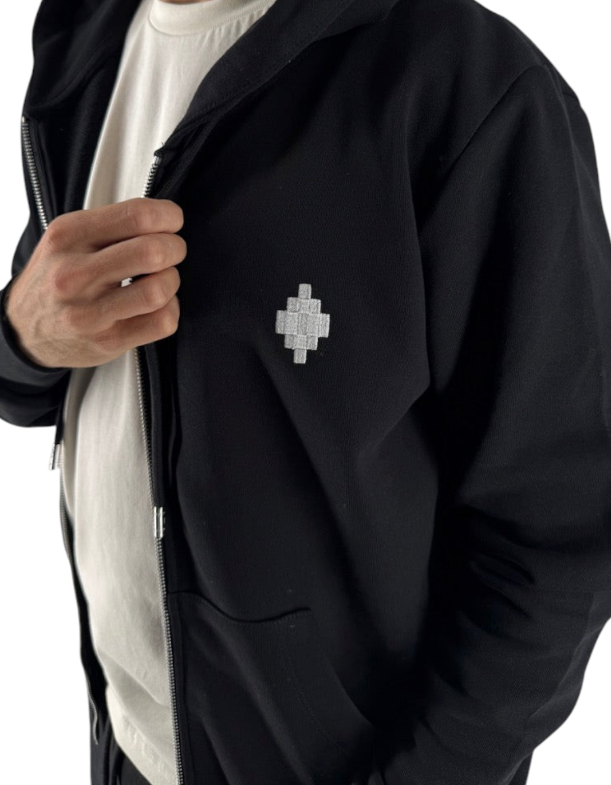 Felpa con zip e cappuccio DevidLabel Marcelo Burlon County Of Milan in cotone nero con logo ricamato sul petto