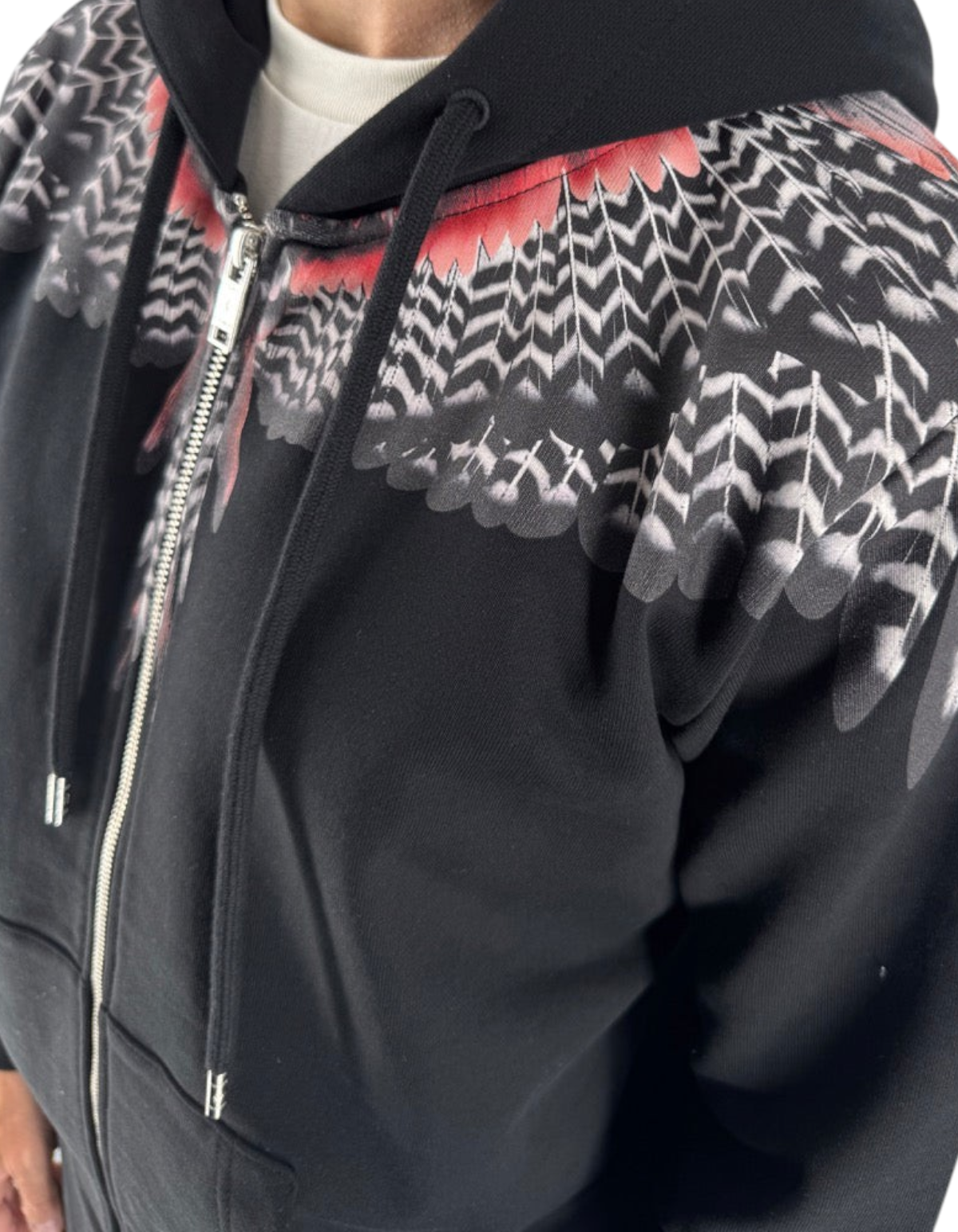 Felpa con zip e cappuccio DevidLabel Marcelo Burlon County Of Milan in cotone nero con iconica stampa ali sulle spalle