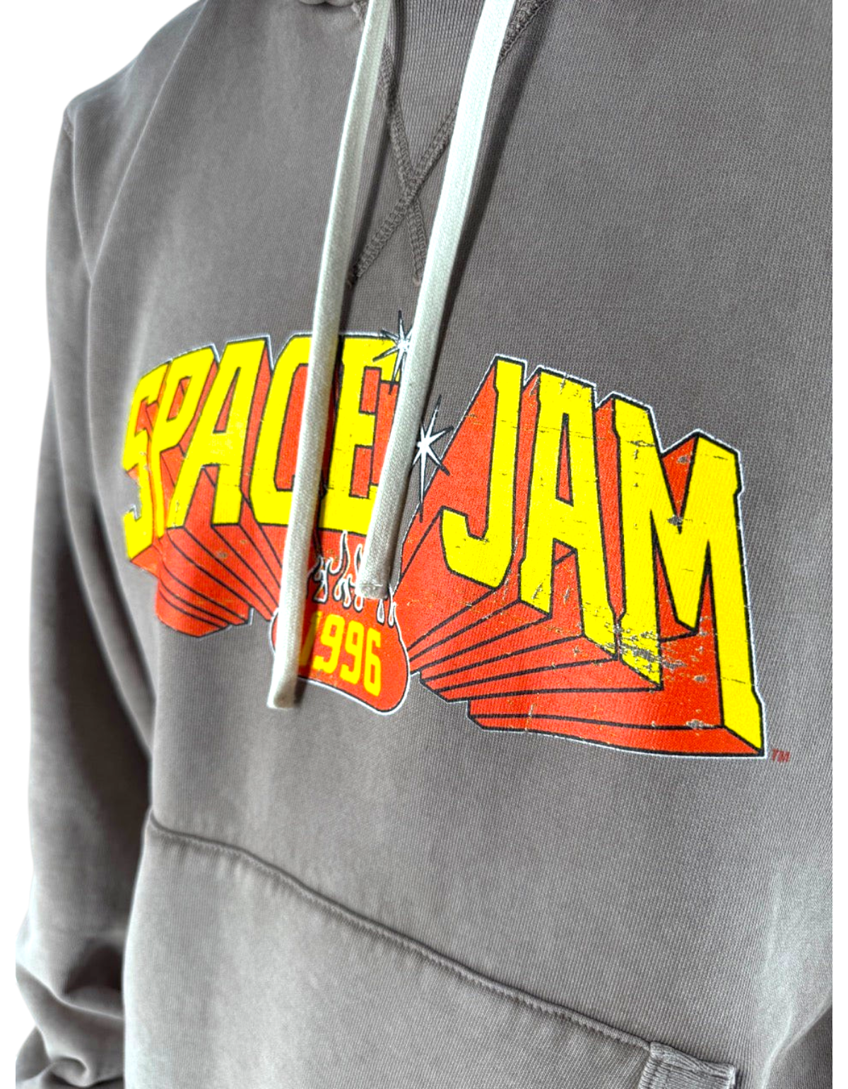Felpa con cappuccio DevidLabel color cammello con grafica Space Jam vintage sul petto e coulisse a contrasto