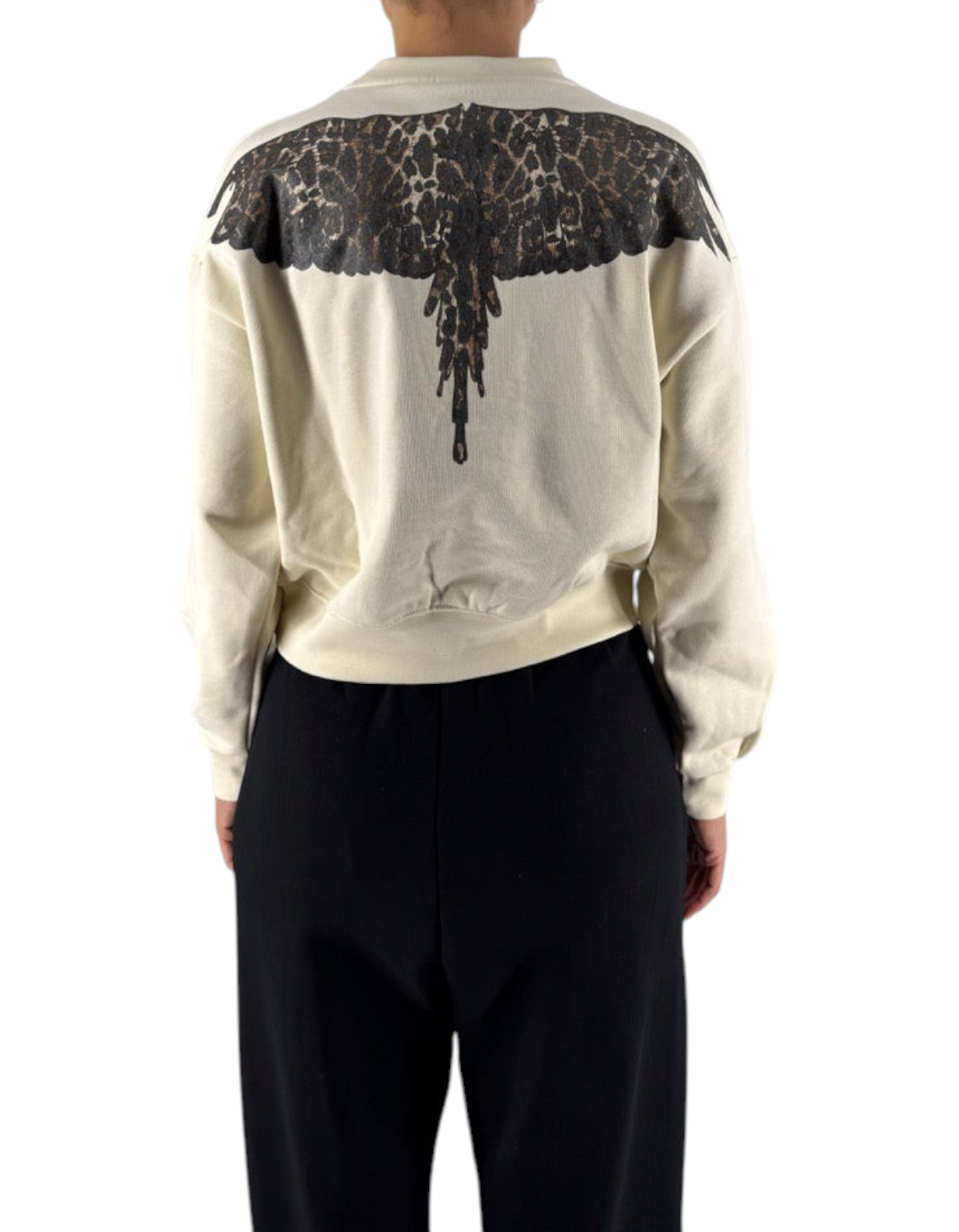 Felpa donna DevidLabel Marcelo Burlon - County Of Milan color latte con iconica grafica ali nera sul retro