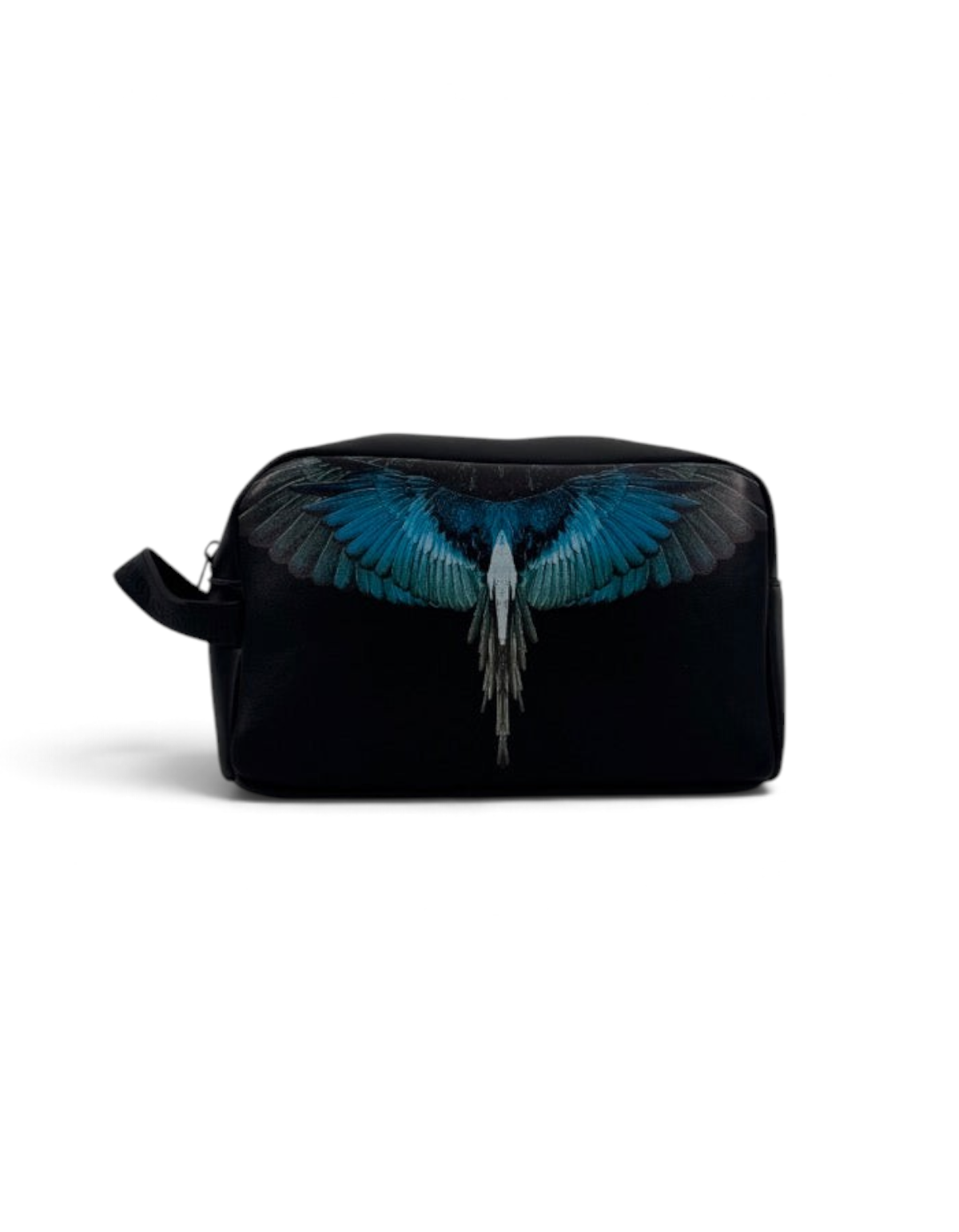 Beauty case DevidLabel Marcelo Burlon - County Of Milan nero con stampa ali turchesi, design unisex in finitura smooth