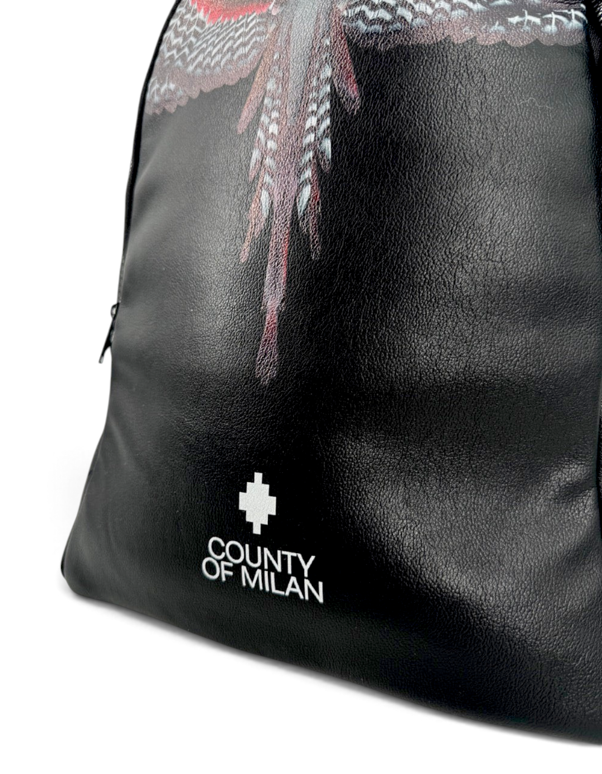 Zaino DevidLabel Marcelo Burlon - County Of Milan nero con stampa Red Wings e finitura textured