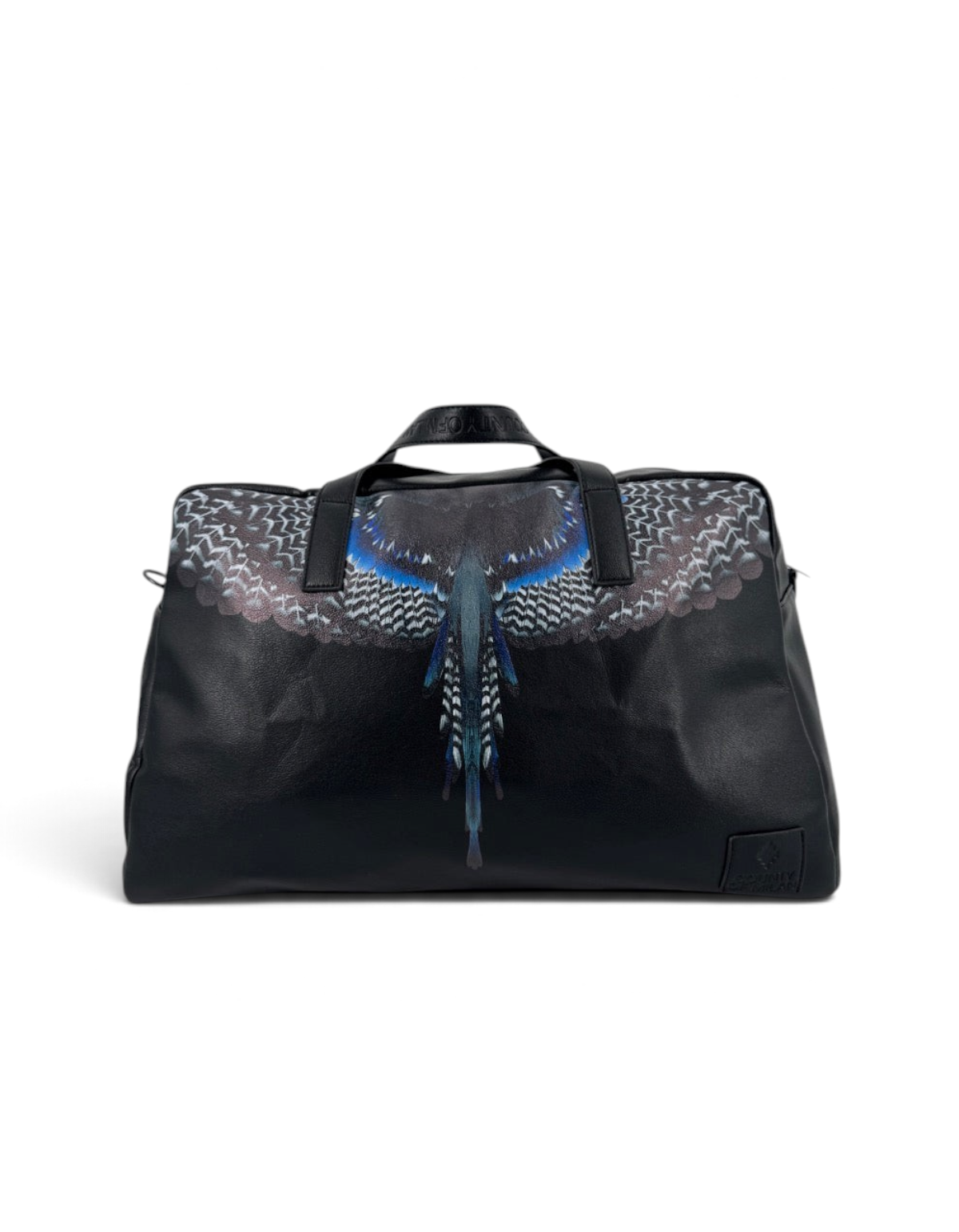 Borsone da viaggio DevidLabel Marcelo Burlon - County Of Milan nero con stampa ali Royal Wings e finitura textured