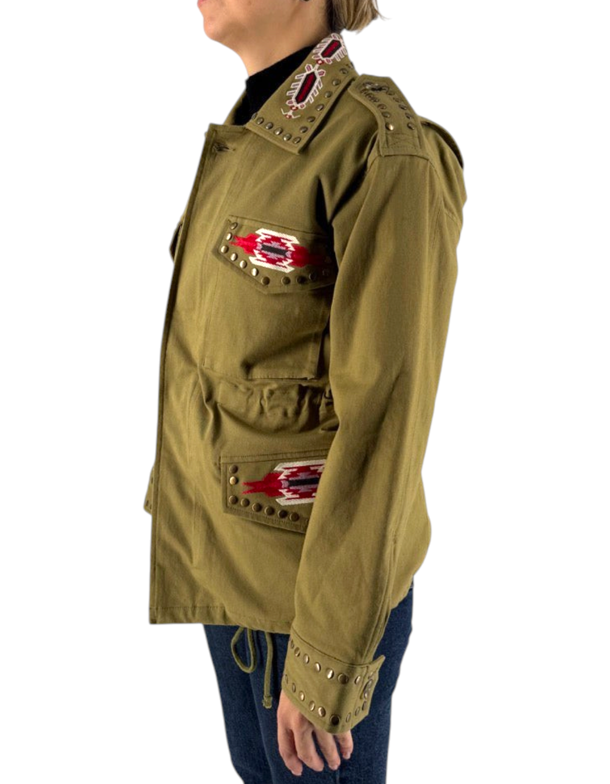 Front Street Field Jacket donna con ricami geometrici e borchie - vista frontale