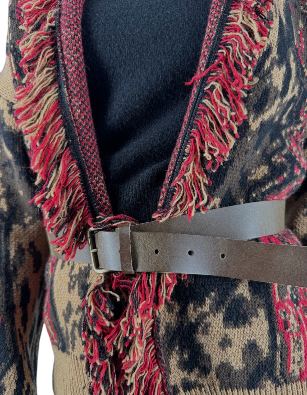 Front Street Cardigan Jacquard leopardato - dettaglio motivo animalier e frange