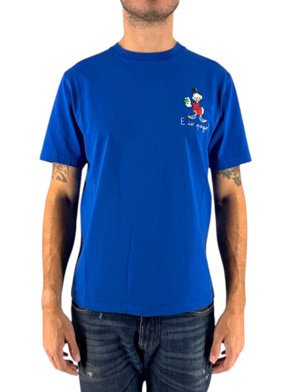 T-shirt uomo DevidLabel modello Arnott blu in cotone con stampa Scrooge Pago sul petto