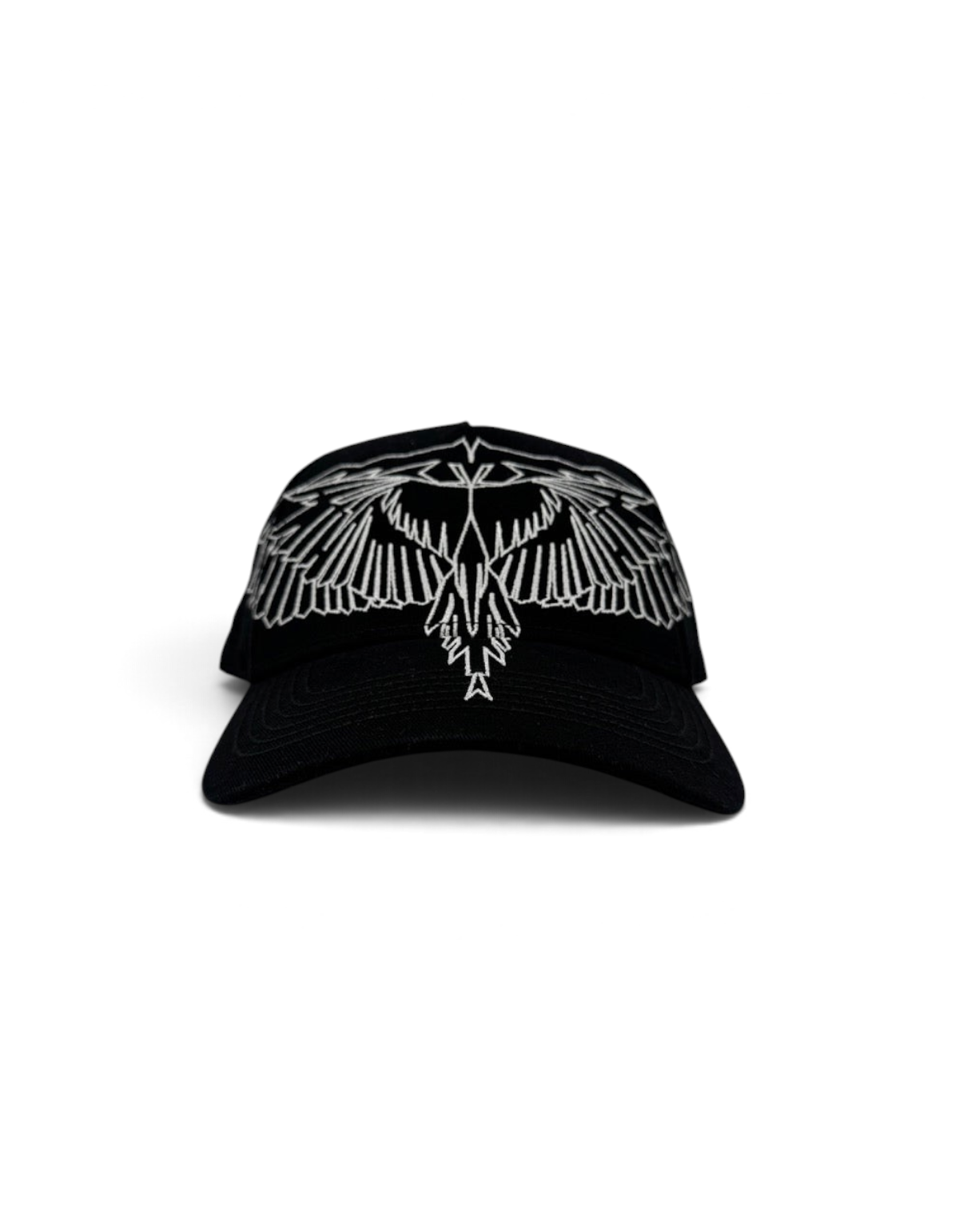 Cappellino baseball DevidLabel nero in cotone con iconico ricamo bianco a ali di Marcelo Burlon