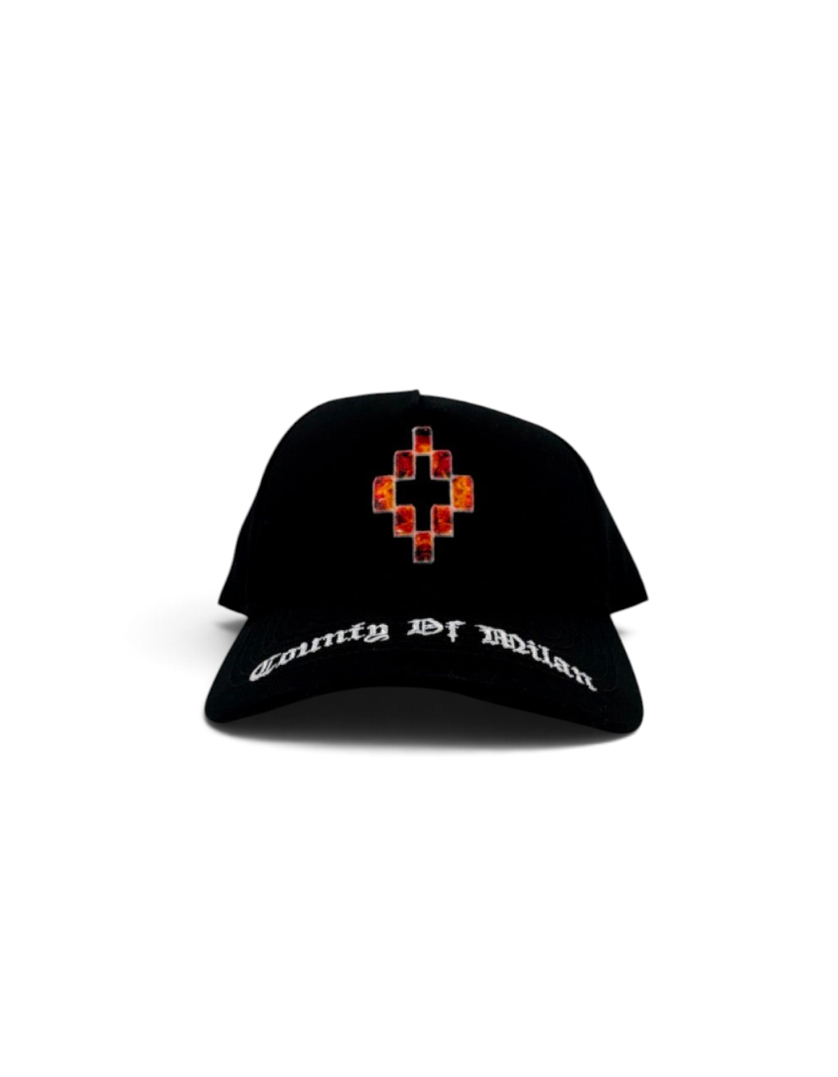 Cappellino baseball DevidLabel nero in cotone con logo a croce colorato e ricamo County Of Milan sulla visiera