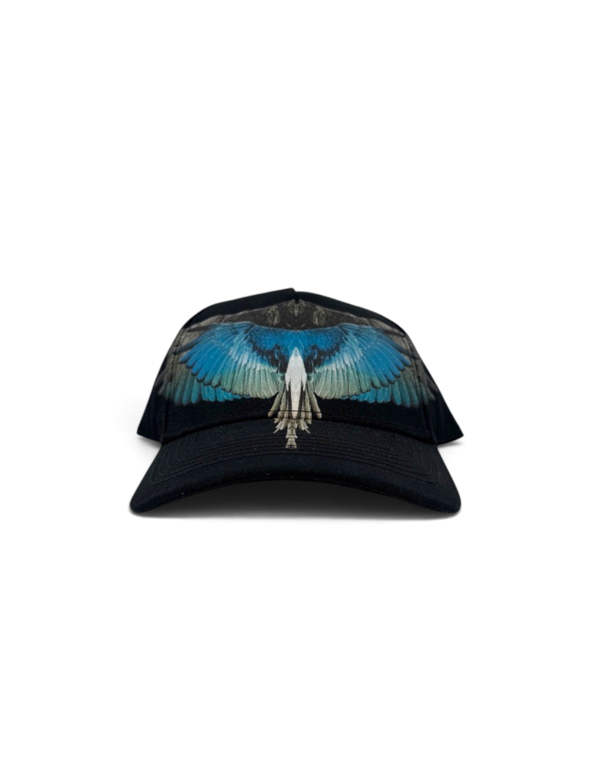 Cappellino baseball DevidLabel N0011 in cotone nero con stampa ali turchesi, stile streetwear unisex.