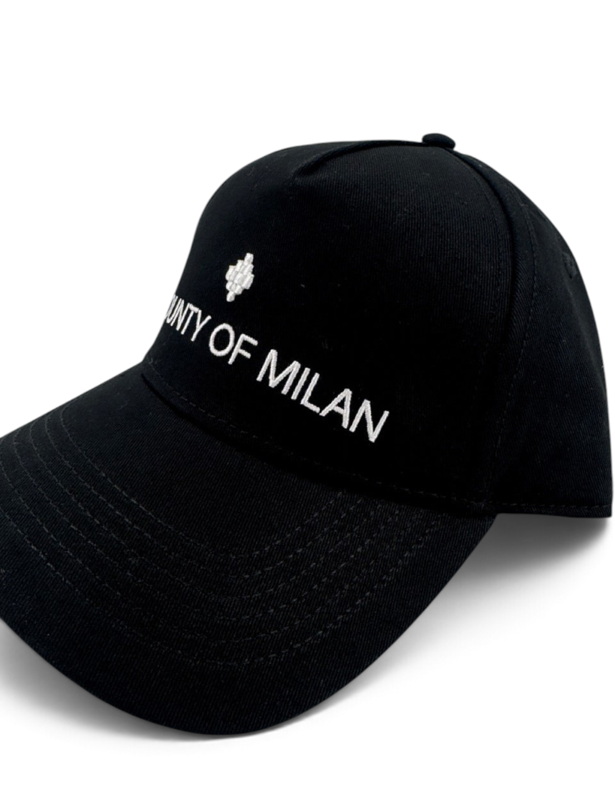 Cappellino baseball DevidLabel nero in cotone con logo ricamato bianco County Of Milan